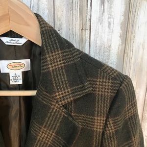 Classic Olive Plaid Wool Blazer by Talbots